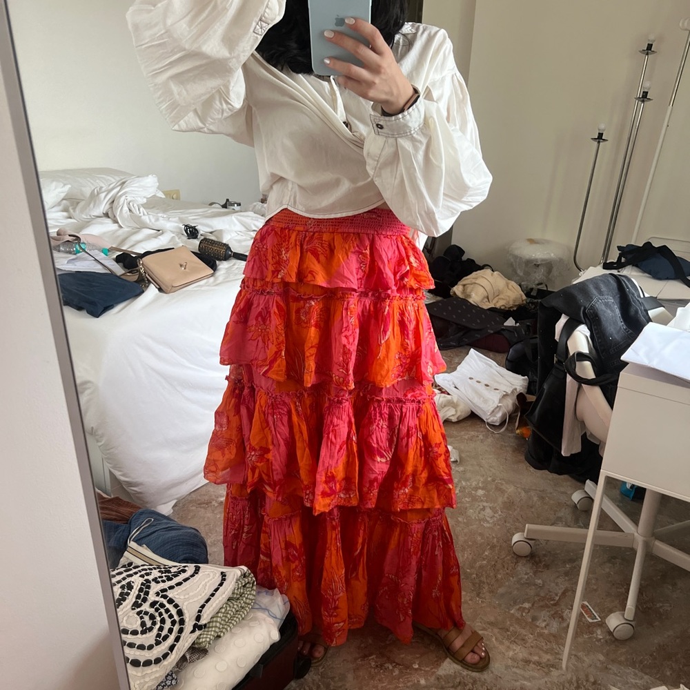 Free people sawyer maxi skirt in tropical sunset